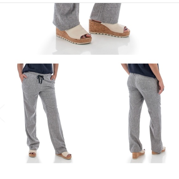 Aventura navy striped pull-on Breeze Pant. Drawstring, front standard rise. - Picture 2 of 10